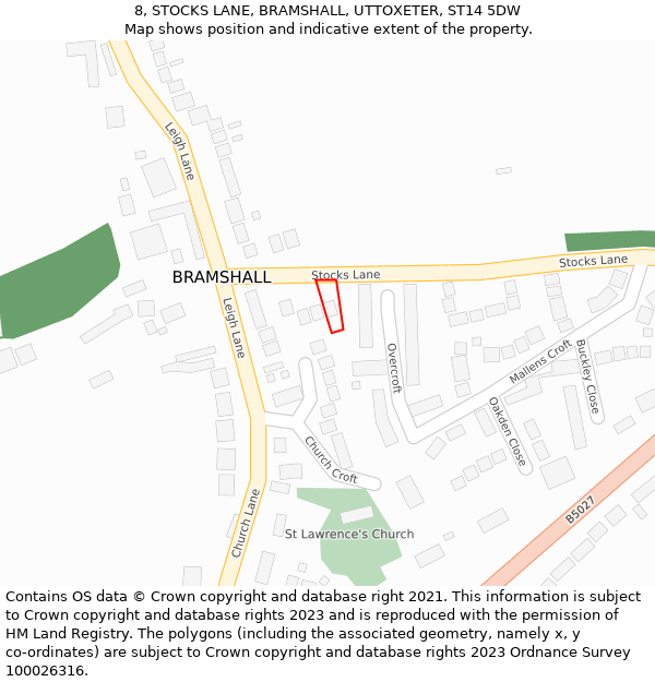 8, STOCKS LANE, BRAMSHALL, UTTOXETER, ST14 5DW: Location map and indicative extent of plot