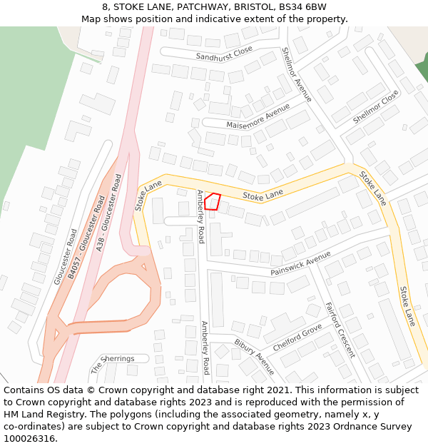 8, STOKE LANE, PATCHWAY, BRISTOL, BS34 6BW: Location map and indicative extent of plot