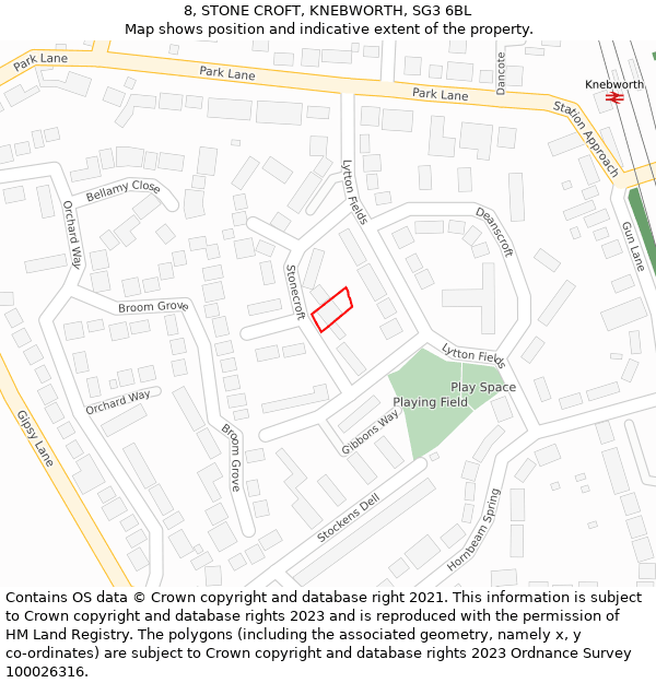 8, STONE CROFT, KNEBWORTH, SG3 6BL: Location map and indicative extent of plot