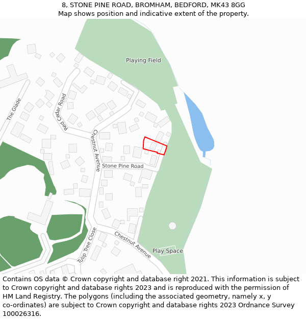 8, STONE PINE ROAD, BROMHAM, BEDFORD, MK43 8GG: Location map and indicative extent of plot