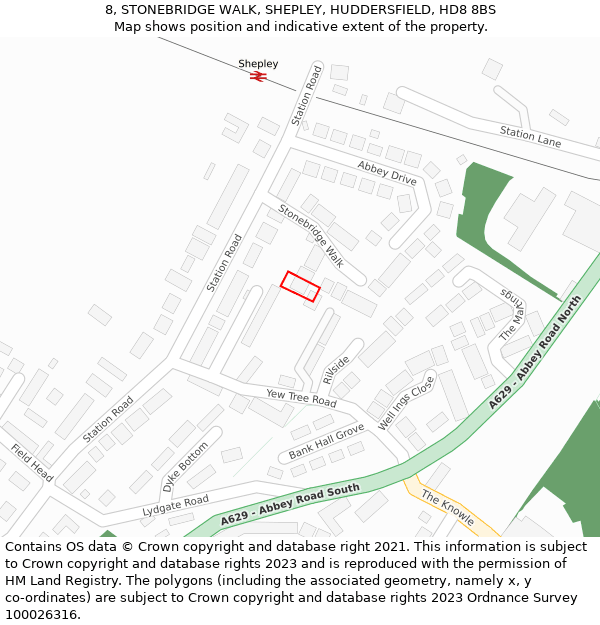 8, STONEBRIDGE WALK, SHEPLEY, HUDDERSFIELD, HD8 8BS: Location map and indicative extent of plot