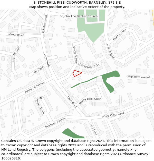 8, STONEHILL RISE, CUDWORTH, BARNSLEY, S72 8JE: Location map and indicative extent of plot