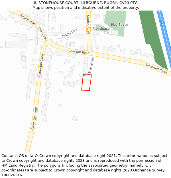 8, STONEHOUSE COURT, LILBOURNE, RUGBY, CV23 0TG: Location map and indicative extent of plot