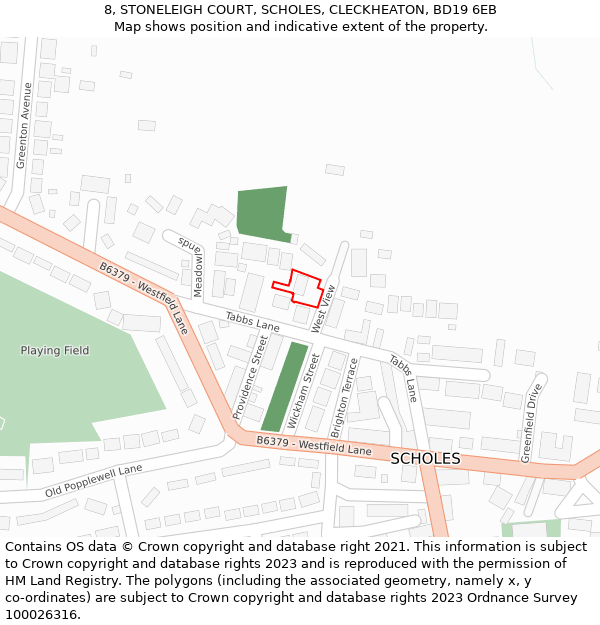 8, STONELEIGH COURT, SCHOLES, CLECKHEATON, BD19 6EB: Location map and indicative extent of plot