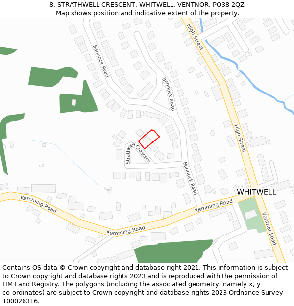 8, STRATHWELL CRESCENT, WHITWELL, VENTNOR, PO38 2QZ: Location map and indicative extent of plot