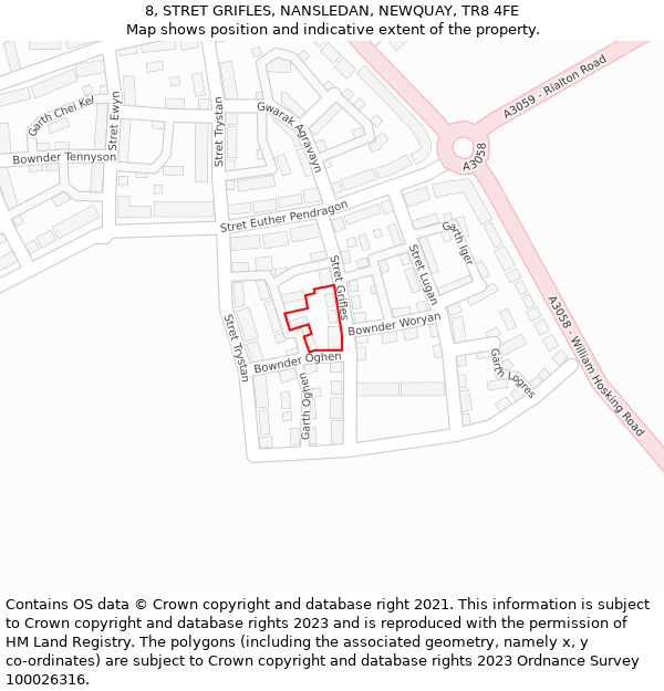 8, STRET GRIFLES, NANSLEDAN, NEWQUAY, TR8 4FE: Location map and indicative extent of plot