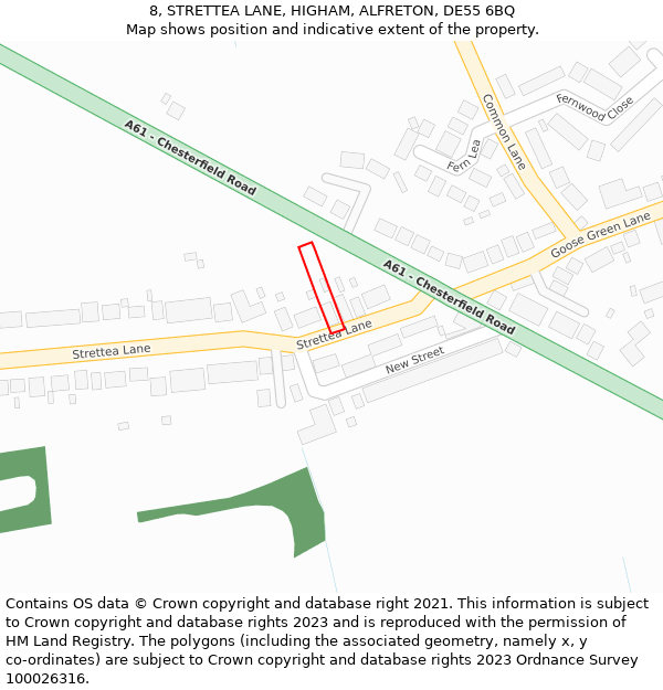 8, STRETTEA LANE, HIGHAM, ALFRETON, DE55 6BQ: Location map and indicative extent of plot