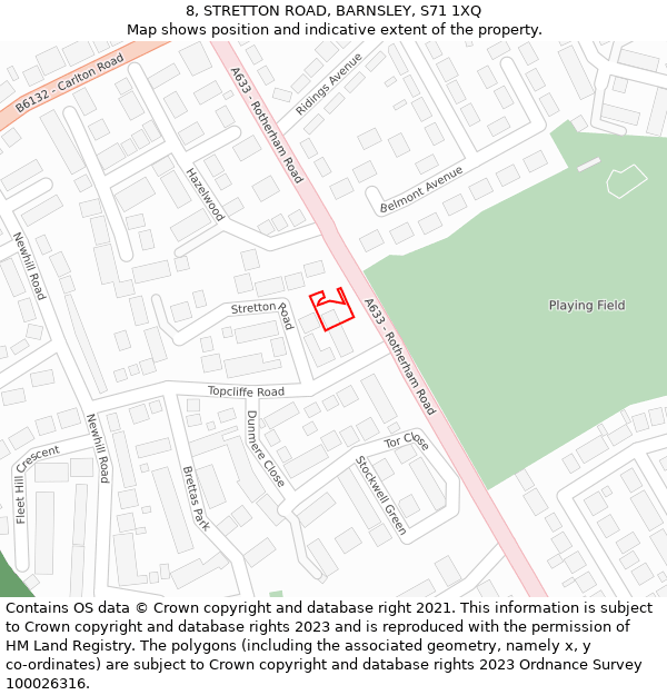 8, STRETTON ROAD, BARNSLEY, S71 1XQ: Location map and indicative extent of plot