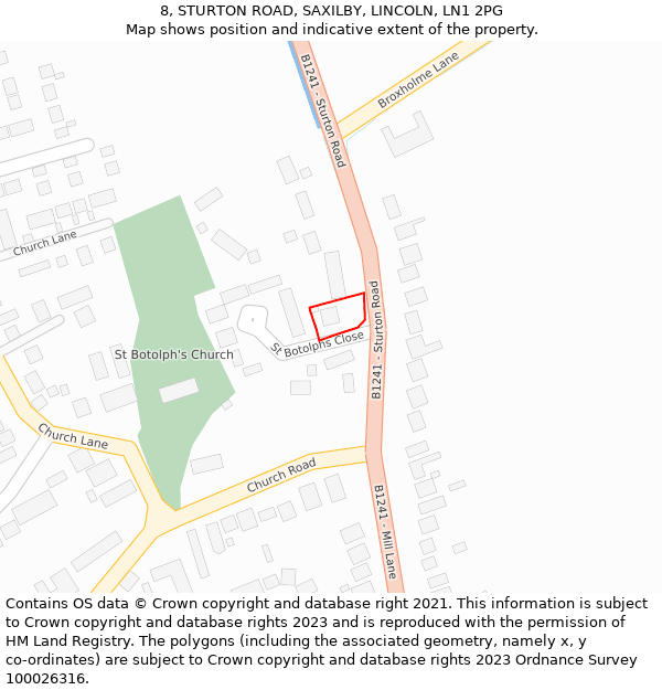 8, STURTON ROAD, SAXILBY, LINCOLN, LN1 2PG: Location map and indicative extent of plot