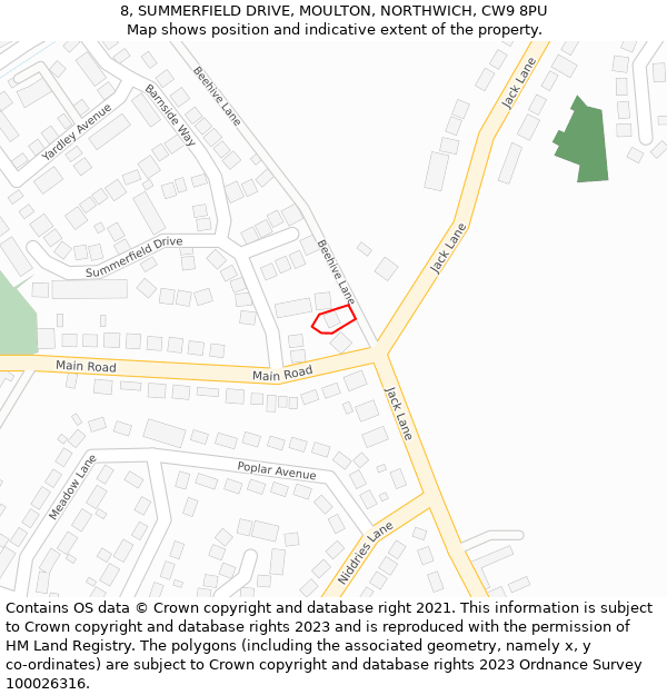 8, SUMMERFIELD DRIVE, MOULTON, NORTHWICH, CW9 8PU: Location map and indicative extent of plot