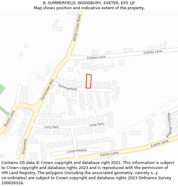 8, SUMMERFIELD, WOODBURY, EXETER, EX5 1JF: Location map and indicative extent of plot