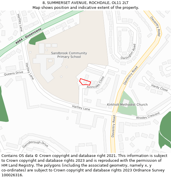 8, SUMMERSET AVENUE, ROCHDALE, OL11 2LT: Location map and indicative extent of plot