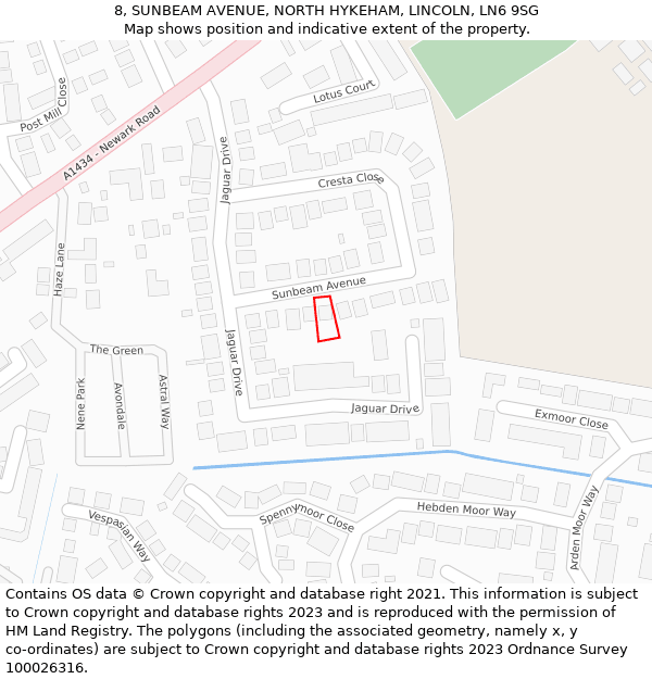8, SUNBEAM AVENUE, NORTH HYKEHAM, LINCOLN, LN6 9SG: Location map and indicative extent of plot