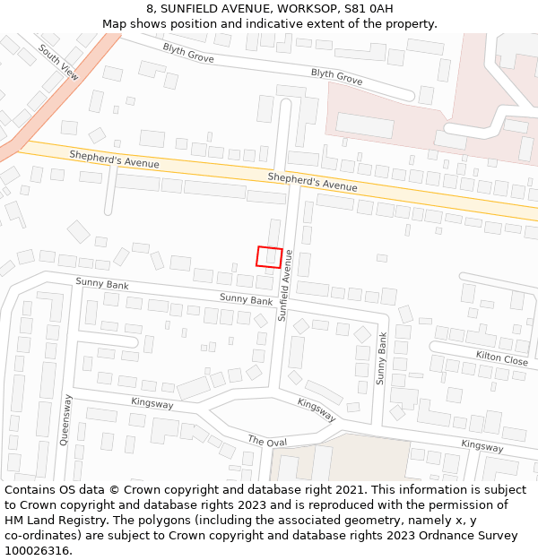 8, SUNFIELD AVENUE, WORKSOP, S81 0AH: Location map and indicative extent of plot