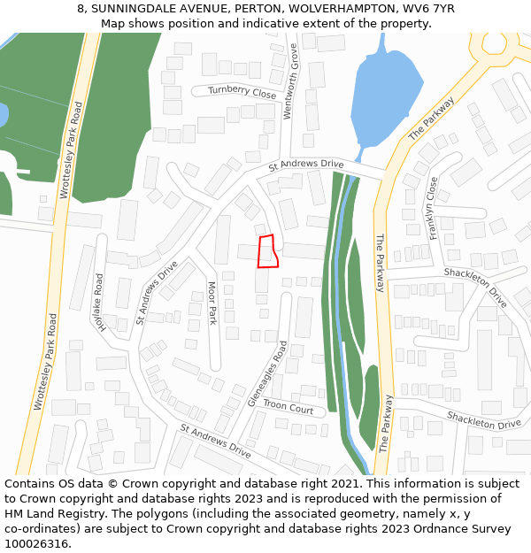 8, SUNNINGDALE AVENUE, PERTON, WOLVERHAMPTON, WV6 7YR: Location map and indicative extent of plot