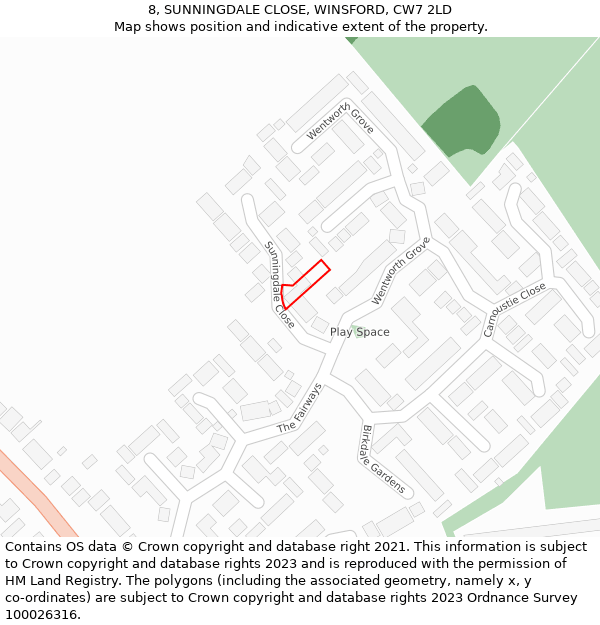 8, SUNNINGDALE CLOSE, WINSFORD, CW7 2LD: Location map and indicative extent of plot