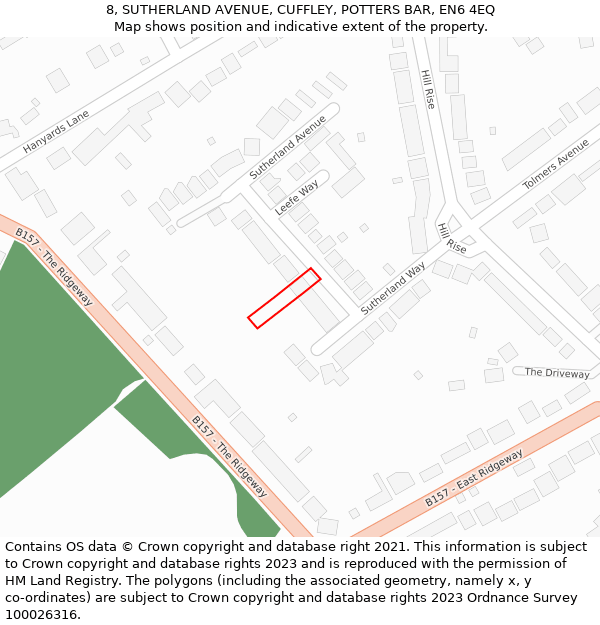 8, SUTHERLAND AVENUE, CUFFLEY, POTTERS BAR, EN6 4EQ: Location map and indicative extent of plot