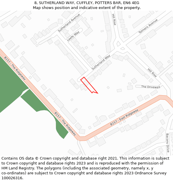 8, SUTHERLAND WAY, CUFFLEY, POTTERS BAR, EN6 4EG: Location map and indicative extent of plot