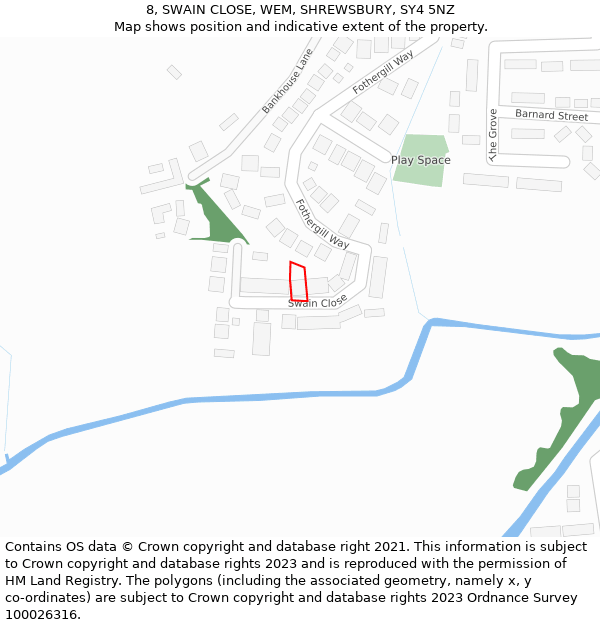 8, SWAIN CLOSE, WEM, SHREWSBURY, SY4 5NZ: Location map and indicative extent of plot