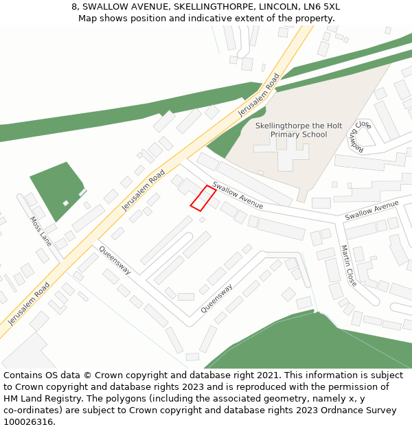 8, SWALLOW AVENUE, SKELLINGTHORPE, LINCOLN, LN6 5XL: Location map and indicative extent of plot