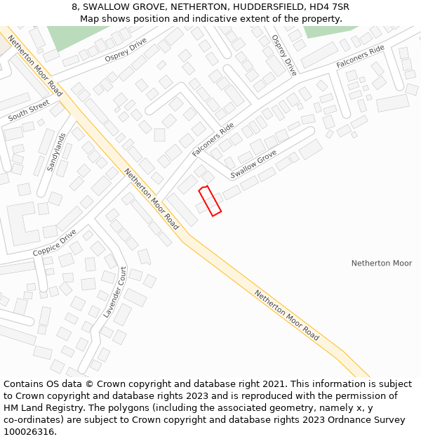 8, SWALLOW GROVE, NETHERTON, HUDDERSFIELD, HD4 7SR: Location map and indicative extent of plot