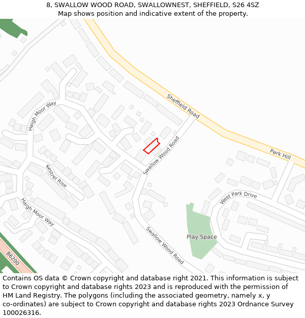 8, SWALLOW WOOD ROAD, SWALLOWNEST, SHEFFIELD, S26 4SZ: Location map and indicative extent of plot