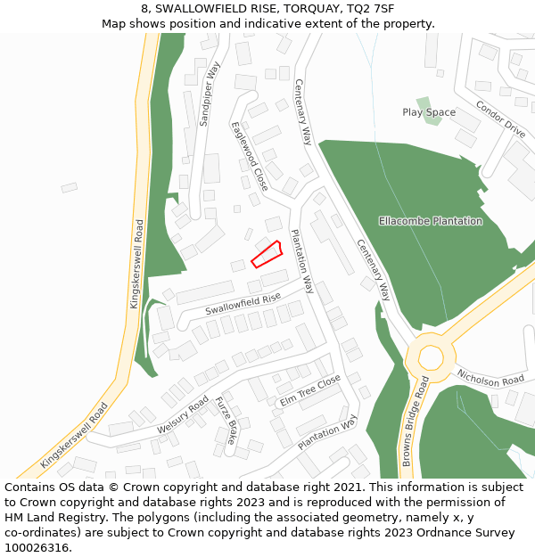 8, SWALLOWFIELD RISE, TORQUAY, TQ2 7SF: Location map and indicative extent of plot