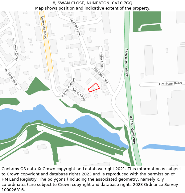 8, SWAN CLOSE, NUNEATON, CV10 7GQ: Location map and indicative extent of plot