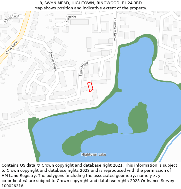 8, SWAN MEAD, HIGHTOWN, RINGWOOD, BH24 3RD: Location map and indicative extent of plot