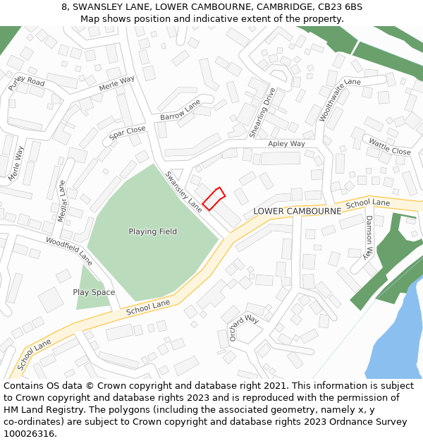 8, SWANSLEY LANE, LOWER CAMBOURNE, CAMBRIDGE, CB23 6BS: Location map and indicative extent of plot