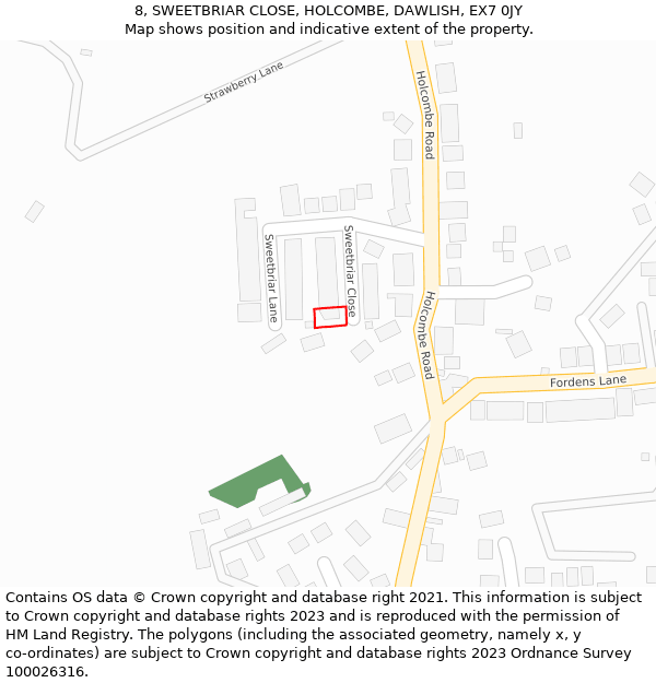 8, SWEETBRIAR CLOSE, HOLCOMBE, DAWLISH, EX7 0JY: Location map and indicative extent of plot