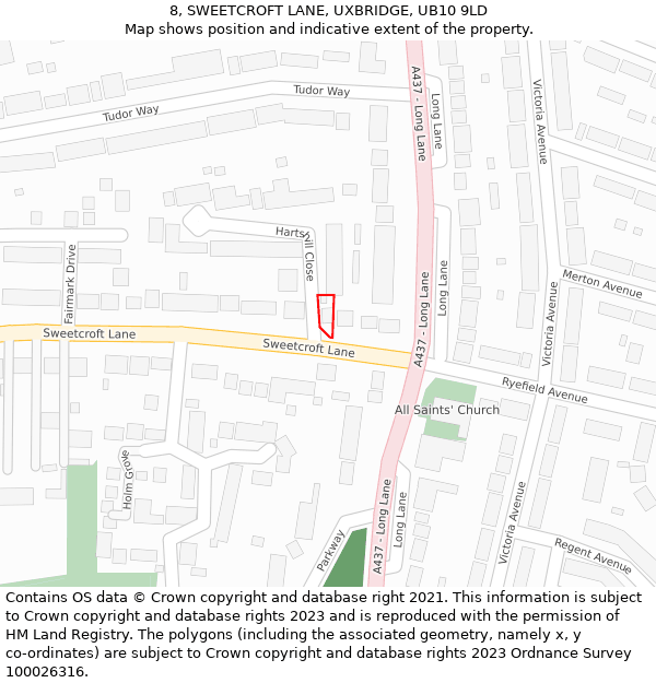8, SWEETCROFT LANE, UXBRIDGE, UB10 9LD: Location map and indicative extent of plot