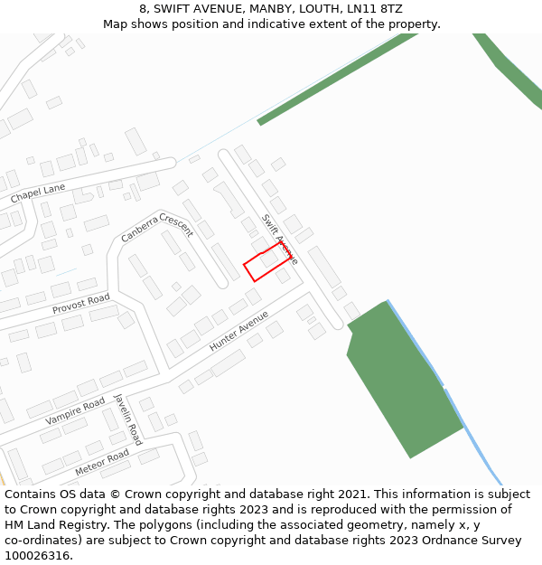 8, SWIFT AVENUE, MANBY, LOUTH, LN11 8TZ: Location map and indicative extent of plot