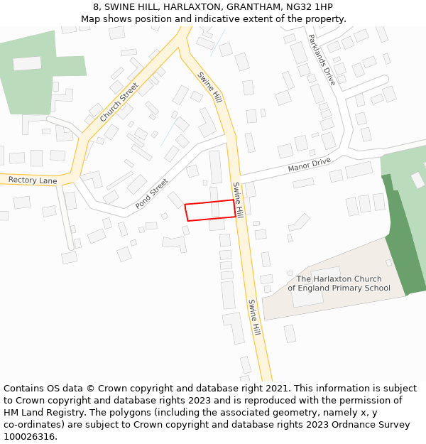 8, SWINE HILL, HARLAXTON, GRANTHAM, NG32 1HP: Location map and indicative extent of plot