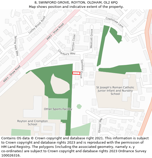 8, SWINFORD GROVE, ROYTON, OLDHAM, OL2 6PQ: Location map and indicative extent of plot