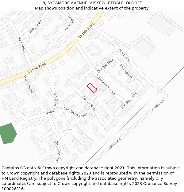 8, SYCAMORE AVENUE, AISKEW, BEDALE, DL8 1FF: Location map and indicative extent of plot