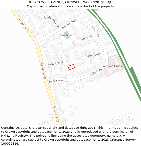 8, SYCAMORE AVENUE, CRESWELL, WORKSOP, S80 4JU: Location map and indicative extent of plot