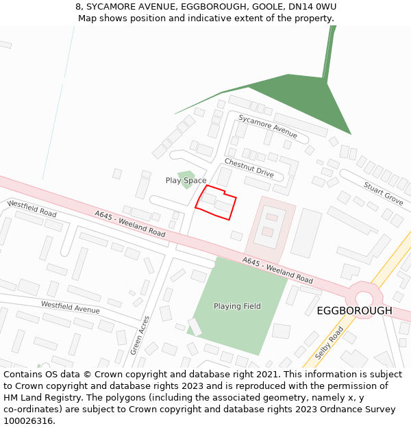 8, SYCAMORE AVENUE, EGGBOROUGH, GOOLE, DN14 0WU: Location map and indicative extent of plot