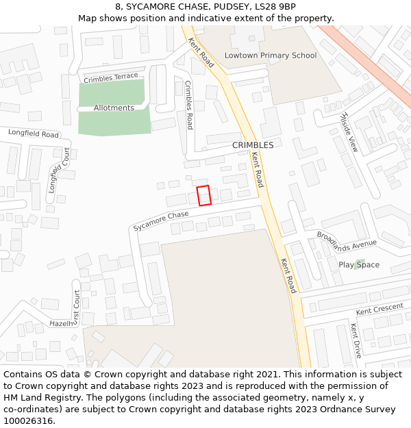 8, SYCAMORE CHASE, PUDSEY, LS28 9BP: Location map and indicative extent of plot