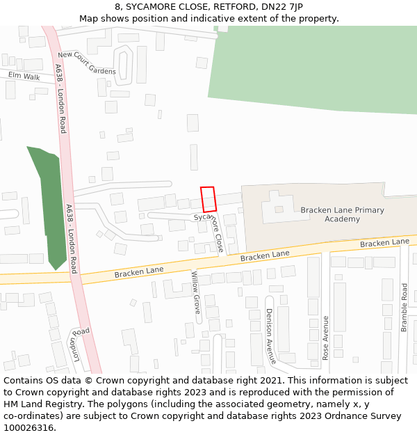 8, SYCAMORE CLOSE, RETFORD, DN22 7JP: Location map and indicative extent of plot
