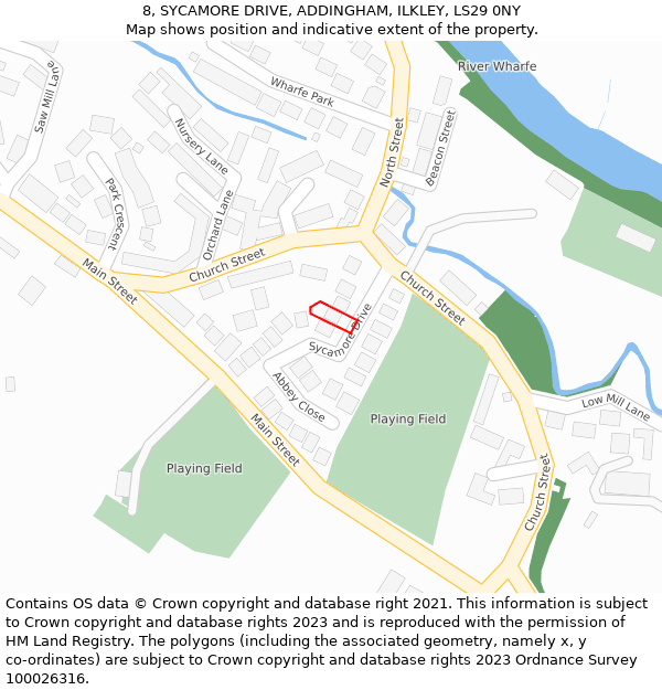 8, SYCAMORE DRIVE, ADDINGHAM, ILKLEY, LS29 0NY: Location map and indicative extent of plot