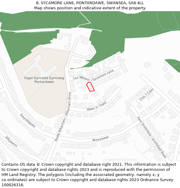 8, SYCAMORE LANE, PONTARDAWE, SWANSEA, SA8 4LL: Location map and indicative extent of plot