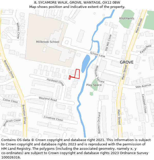 8, SYCAMORE WALK, GROVE, WANTAGE, OX12 0BW: Location map and indicative extent of plot