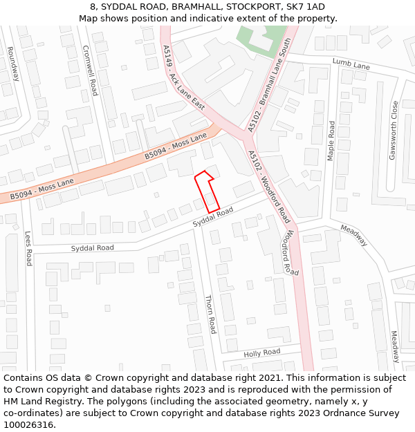 8, SYDDAL ROAD, BRAMHALL, STOCKPORT, SK7 1AD: Location map and indicative extent of plot