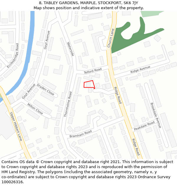 8, TABLEY GARDENS, MARPLE, STOCKPORT, SK6 7JY: Location map and indicative extent of plot