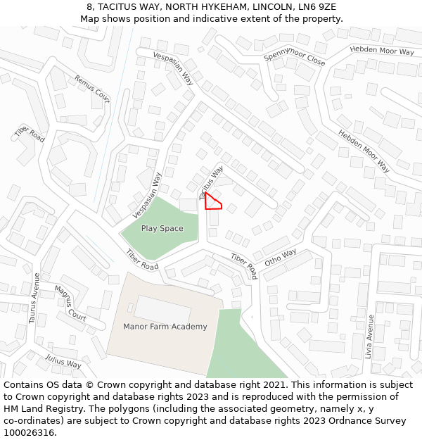 8, TACITUS WAY, NORTH HYKEHAM, LINCOLN, LN6 9ZE: Location map and indicative extent of plot