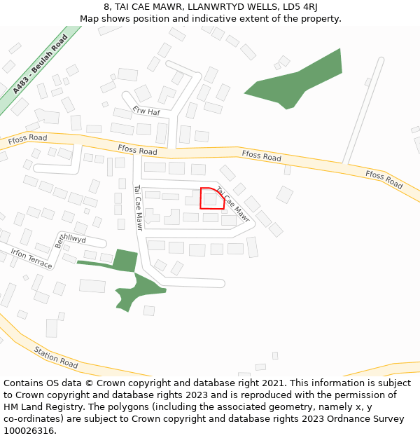 8, TAI CAE MAWR, LLANWRTYD WELLS, LD5 4RJ: Location map and indicative extent of plot