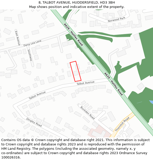 8, TALBOT AVENUE, HUDDERSFIELD, HD3 3BH: Location map and indicative extent of plot