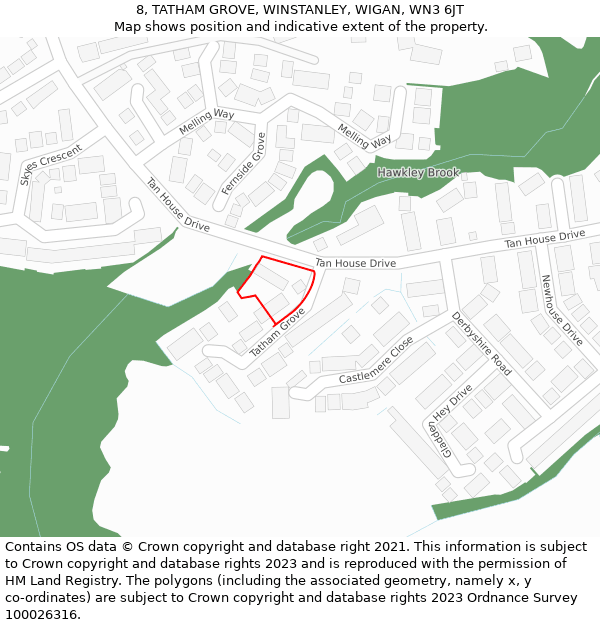 8, TATHAM GROVE, WINSTANLEY, WIGAN, WN3 6JT: Location map and indicative extent of plot