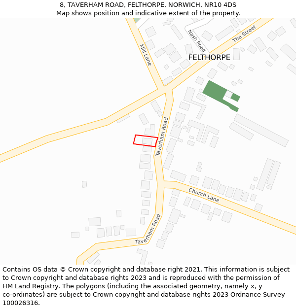 8, TAVERHAM ROAD, FELTHORPE, NORWICH, NR10 4DS: Location map and indicative extent of plot